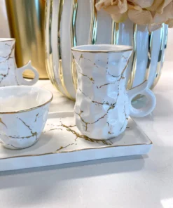 Inspire Me! Home Decor Metallic Gold Marble Print Turkish Coffee & Tea Set With Tray