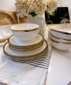 Inspire Me! Home Decor White And Gold Rimmed Porcelain Dinner Set ( 12 Piece Set )