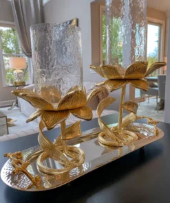 Inspire Me! Home Decor Glass Candle Holders On Gold Floral Stand (2 Sizes)