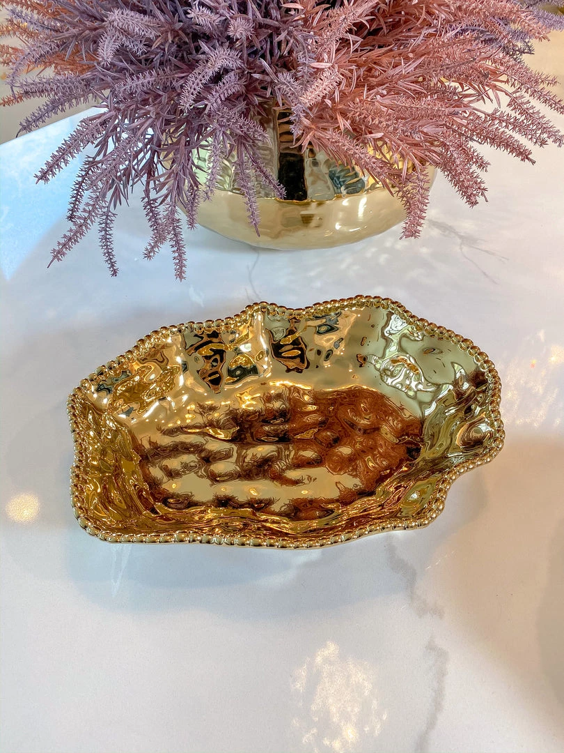 Inspire Me! Home Decor Gold Wavy Beaded Serving Bowl