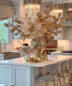 Inspire Me! Home Decor White Ceramic Pitcher With Gold Leaf Handle And Base