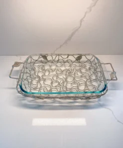 Inspire Me! Home Decor Rectangular Silver Handled Pyrex Holder With Leaf Design