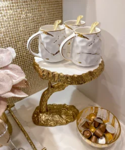 Inspire Me! Home Decor White Enameled Gold Tree Branch Cake Stand