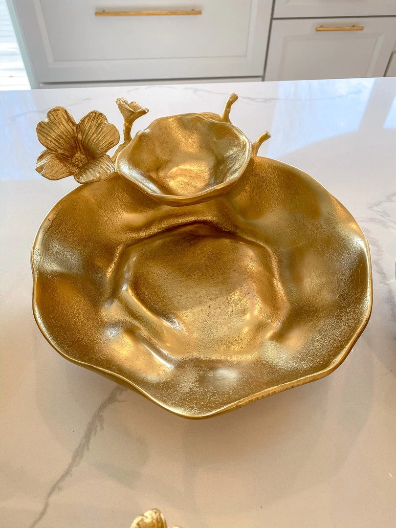 Inspire Me! Home Decor Two Tier Chip And Dip Gold Floral Bowl