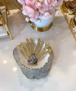 Inspire Me! Home Decor White & Gold Ceramic Spoon/Candle Holder