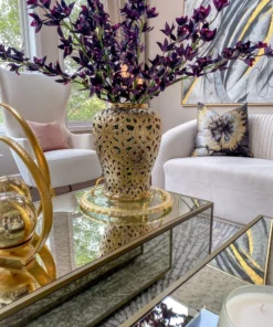 Inspire Me! Home Decor Large Round Glass Tray With Gold Handles And Ruffled Edge