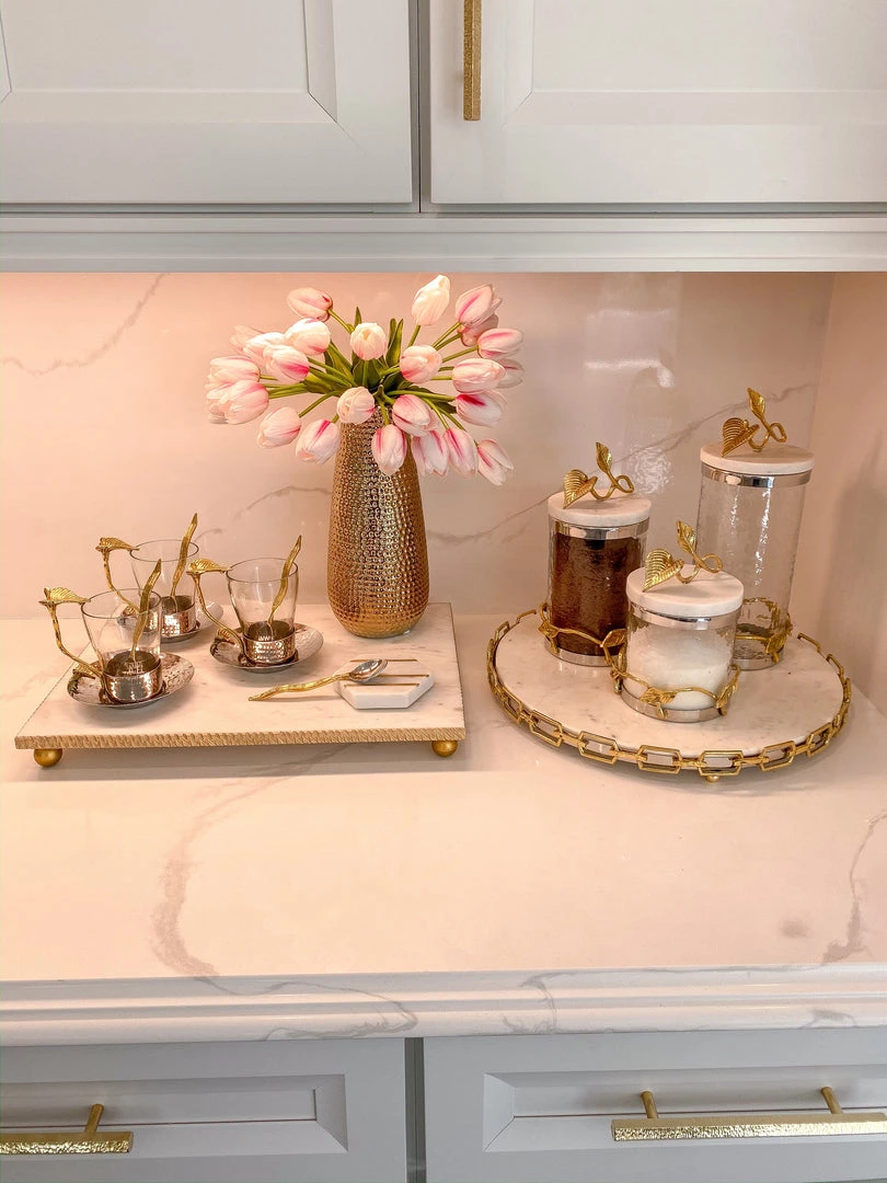 Inspire Me! Home Decor Marble And Gold Metal Leaf Branch Canisters- With Metal Rim (3 Sizes)