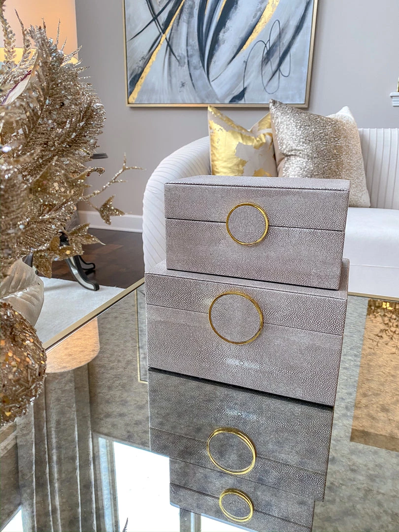 Inspire Me! Home Decor Faux Leather Box Set With Gold Circular Medallion (Set Of 2)