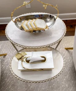 Inspire Me! Home Decor White Marble Hexagon Coasters W/ Gold Edge