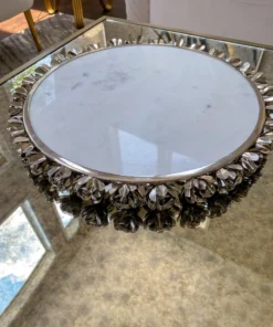 Inspire Me! Home Decor Round Marble Tray With Silver Floral Edge