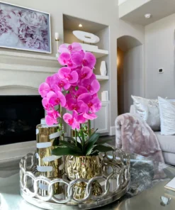 Inspire Me! Home Decor Pink Faux Orchid In Beveled Gold Pot
