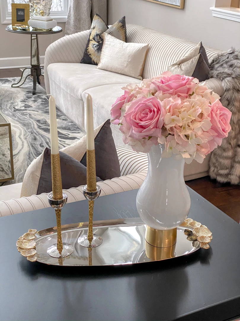 Inspire Me! Home Decor White Glass Vase With Gold Metal Base