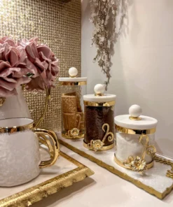 Inspire Me! Home Decor Glass Canister With Gold Detail And Marble Lid (3 Sizes)