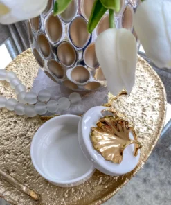 Inspire Me! Home Decor Gold Leaf And White Trinket Box