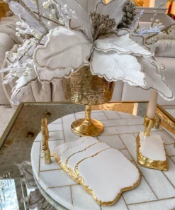 Inspire Me! Home Decor White Enameled Gold Metal Coasters (Set Of 4)