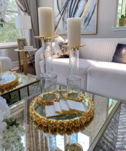 Inspire Me! Home Decor Round Glass Tray With Gold Floral Edge