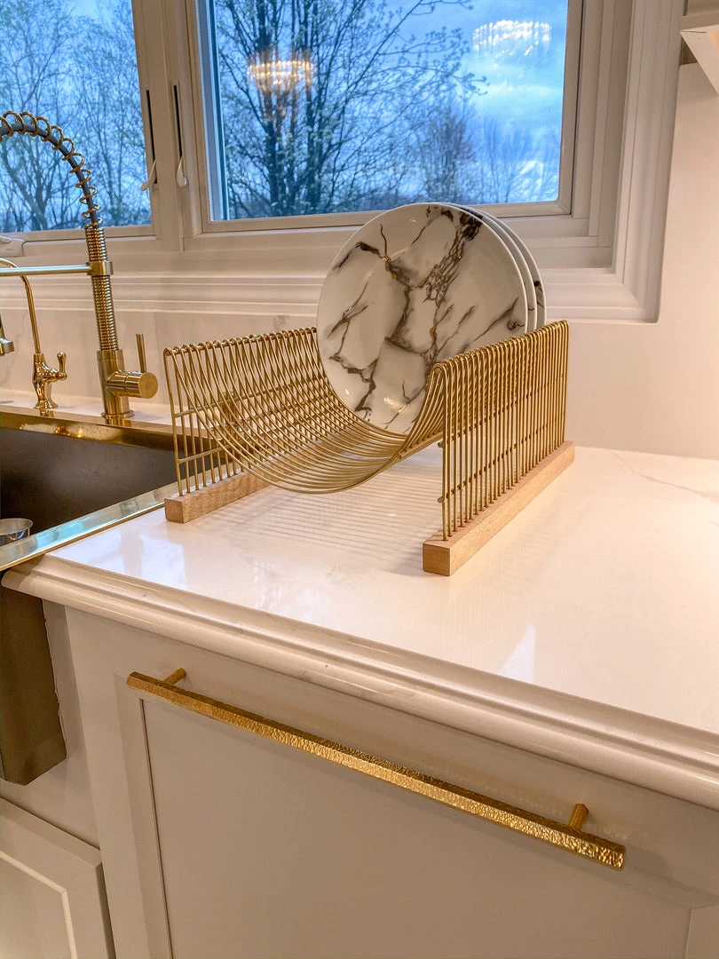 Inspire Me! Home Decor Gold Metal And Mango Wood Dish Drying Rack