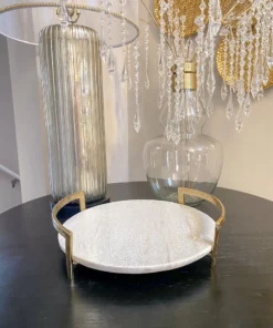 Inspire Me! Home Decor Gold Modern Handle Round Marble Tray