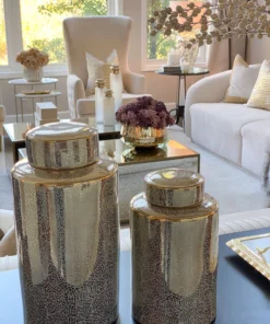 Inspire Me! Home Decor Jars White And Gold Elegant Jar With Lid (2 Sizes)