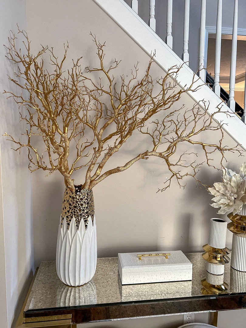 Inspire Me! Home Decor White Faux Leather Lidded Box With Gold Handle