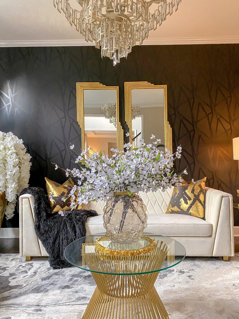 Inspire Me! Home Decor Round Glass Tray With Gold Floral Edge