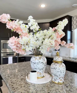 Inspire Me! Home Decor Gold & White Marble Print Ginger Jar