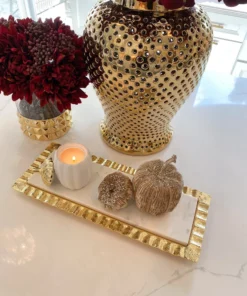 Inspire Me! Home Decor Long Marble Tray With Metal Ripple Edge (2 Colors)