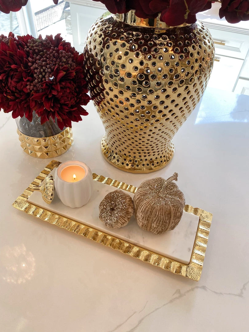 Inspire Me! Home Decor Long Marble Tray With Metal Ripple Edge (2 Colors)