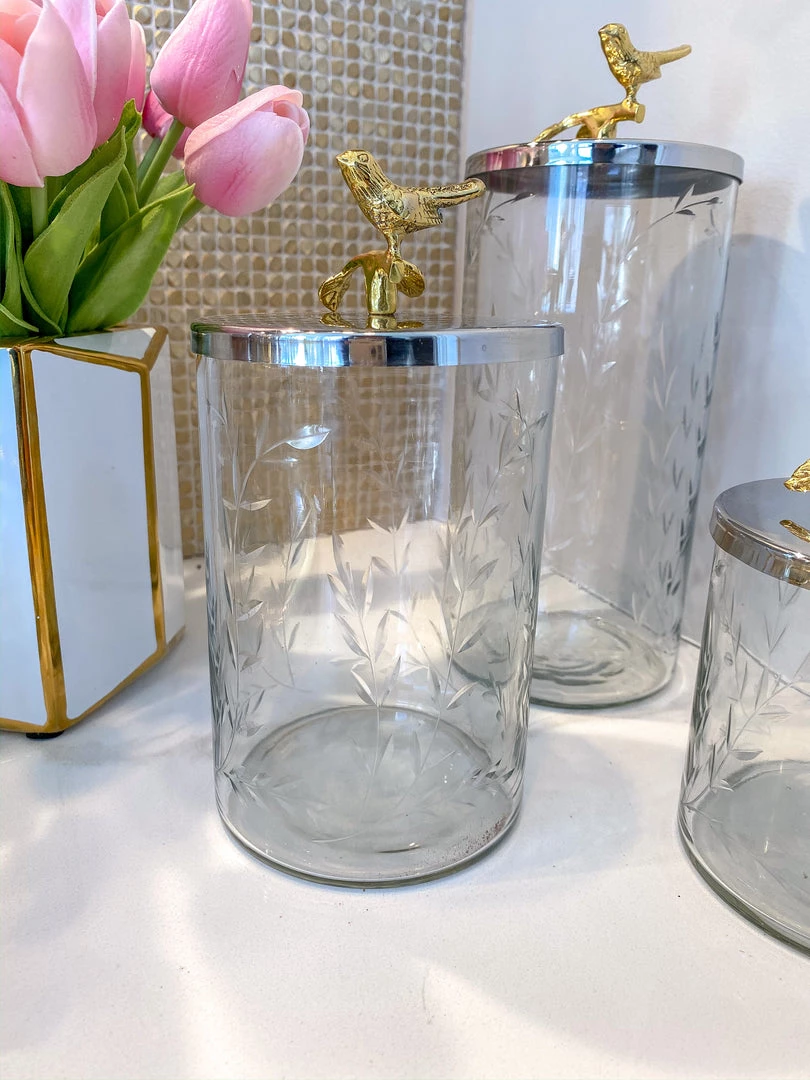 Inspire Me! Home Decor Hammered Glass Canister W/ Gold Bird Lid ( 3 Sizes Available)