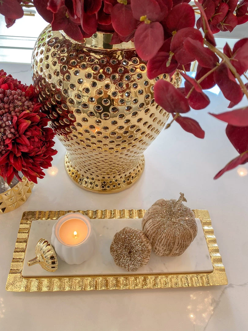 Inspire Me! Home Decor Long Marble Tray With Metal Ripple Edge (2 Colors)