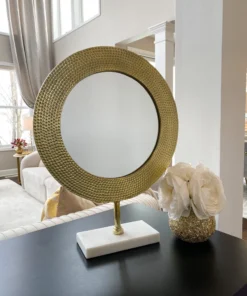 Inspire Me! Home Decor Gold Hammered Texture Tabletop Mirror W/ Marble Base
