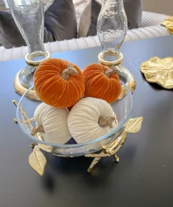 Inspire Me! Home Decor Mini Velvet Orange Decorative Pumpkin