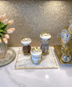 Inspire Me! Home Decor Marble And Gold Metal Leaf Branch Canisters- With Metal Rim (3 Sizes)
