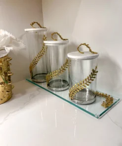 Inspire Me! Home Decor Glass Tray With Metal Leaf Design