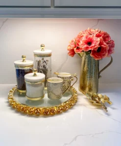 Inspire Me! Home Decor Gold Textured Rim Canisters W/ Marble Lid (3 Sizes)