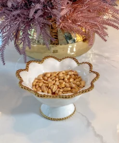 Inspire Me! Home Decor Gold And White Beaded Pedestal Bowl