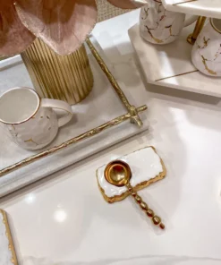 Inspire Me! Home Decor Gold And White Enameled Metal Tea Spoon Rest
