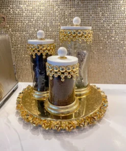 Inspire Me! Home Decor Gold Beaded Canisters W/ Marble Lid (3 Sizes)