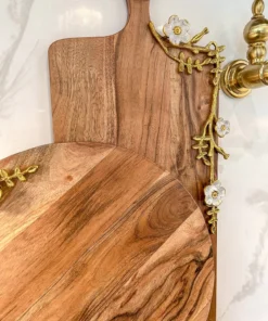 Inspire Me! Home Decor Large Wood Charcuterie Board W/ Cherry Blossom Design With Handle ( 2 Shapes ) KITCHEN