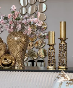 Inspire Me! Home Decor Gold Candle Holder With Dimensional Cut Out Design (2 Sizes)