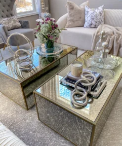 Inspire Me! Home Decor Large Round Glass Tray With Silver Handles And Ruffled Edge