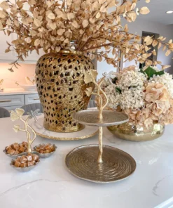 Inspire Me! Home Decor Gold Two-Tone Dragonfly Cake Stand