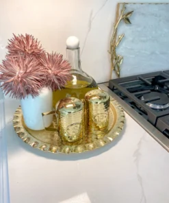 Inspire Me! Home Decor Gold Textured Ruffle Round Tray/Charger