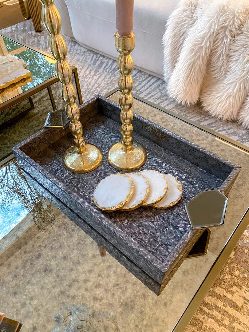 Inspire Me! Home Decor Grey Faux Leather Tray With Abstract Handles (2 Sizes)