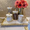Inspire Me! Home Decor Gold Textured Rim Canisters W/ Marble Lid (3 Sizes)