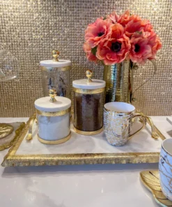 Inspire Me! Home Decor Gold Textured Rim Canisters W/ Marble Lid (3 Sizes)
