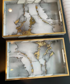 Inspire Me! Home Decor Marble Tray With Gold Edges And Metallic Marble Pattern (2 Sizes)