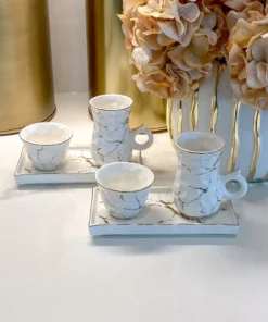 Inspire Me! Home Decor Metallic Gold Marble Print Turkish Coffee & Tea Set With Tray