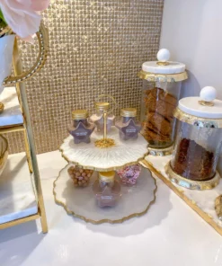 Inspire Me! Home Decor Gold Leaf And White Resin 2 Tier Cake Stand