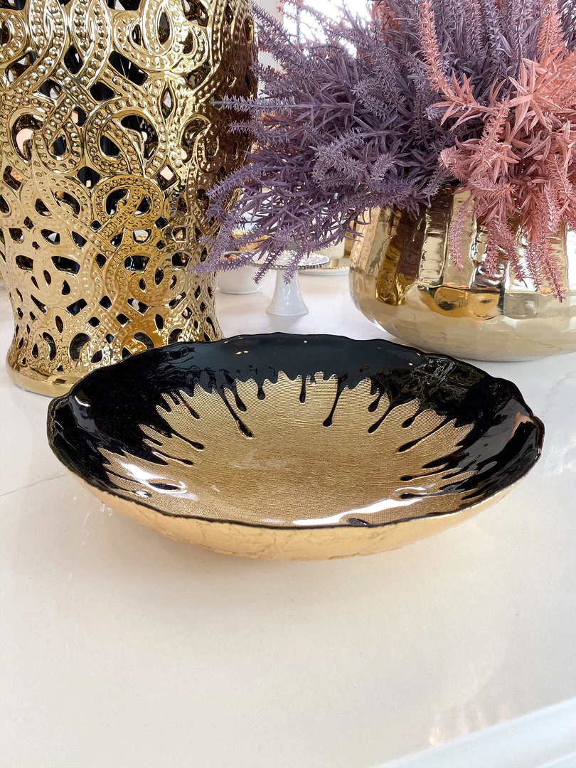 Inspire Me! Home Decor Black Dipped Large Gold Bowl